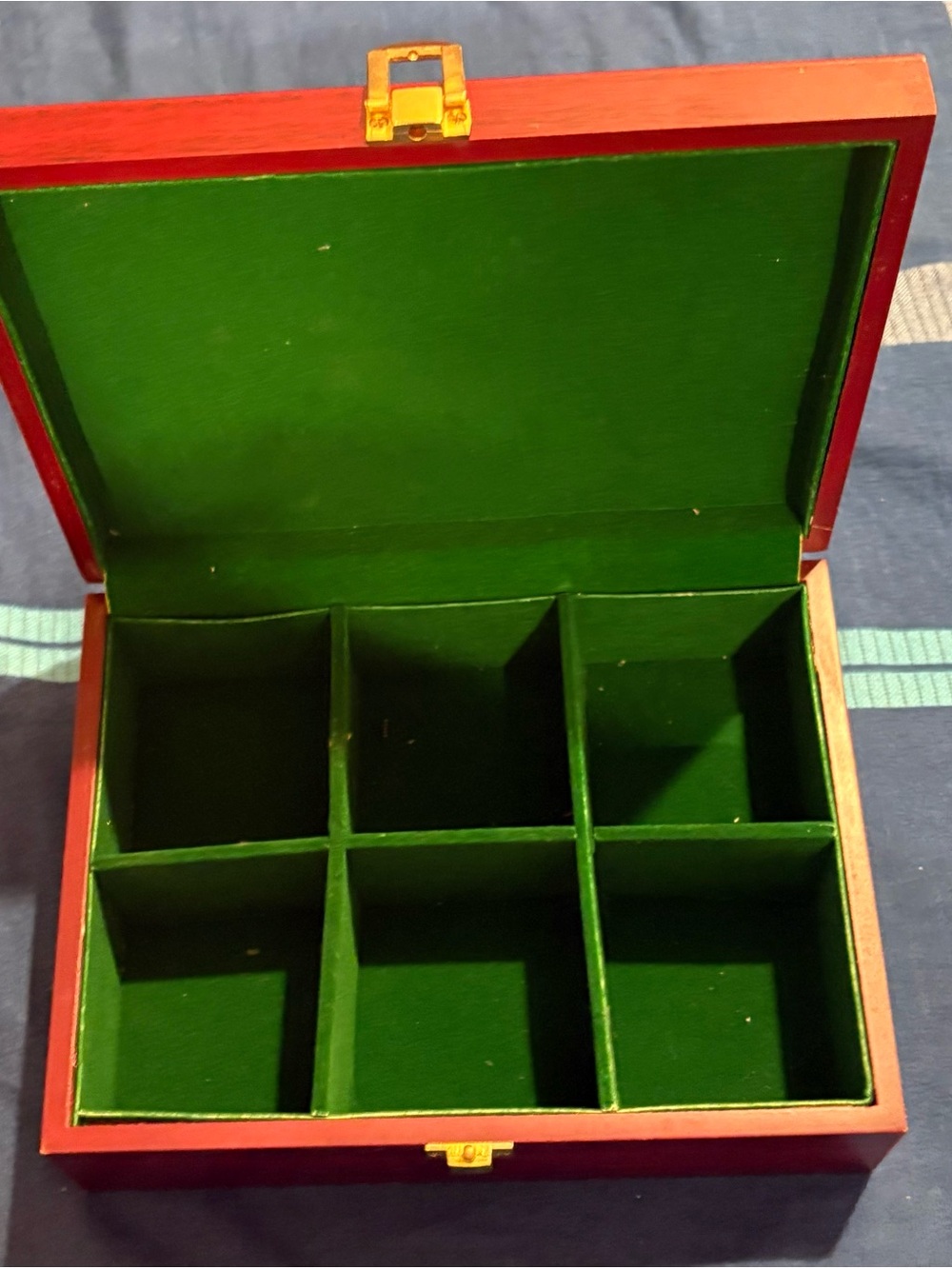 Classic Wooden Storage Box with Green Velvet Compartments